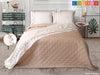 Beige Coverlet + Embroidered White Bed Sheet Set (PolyCotton)