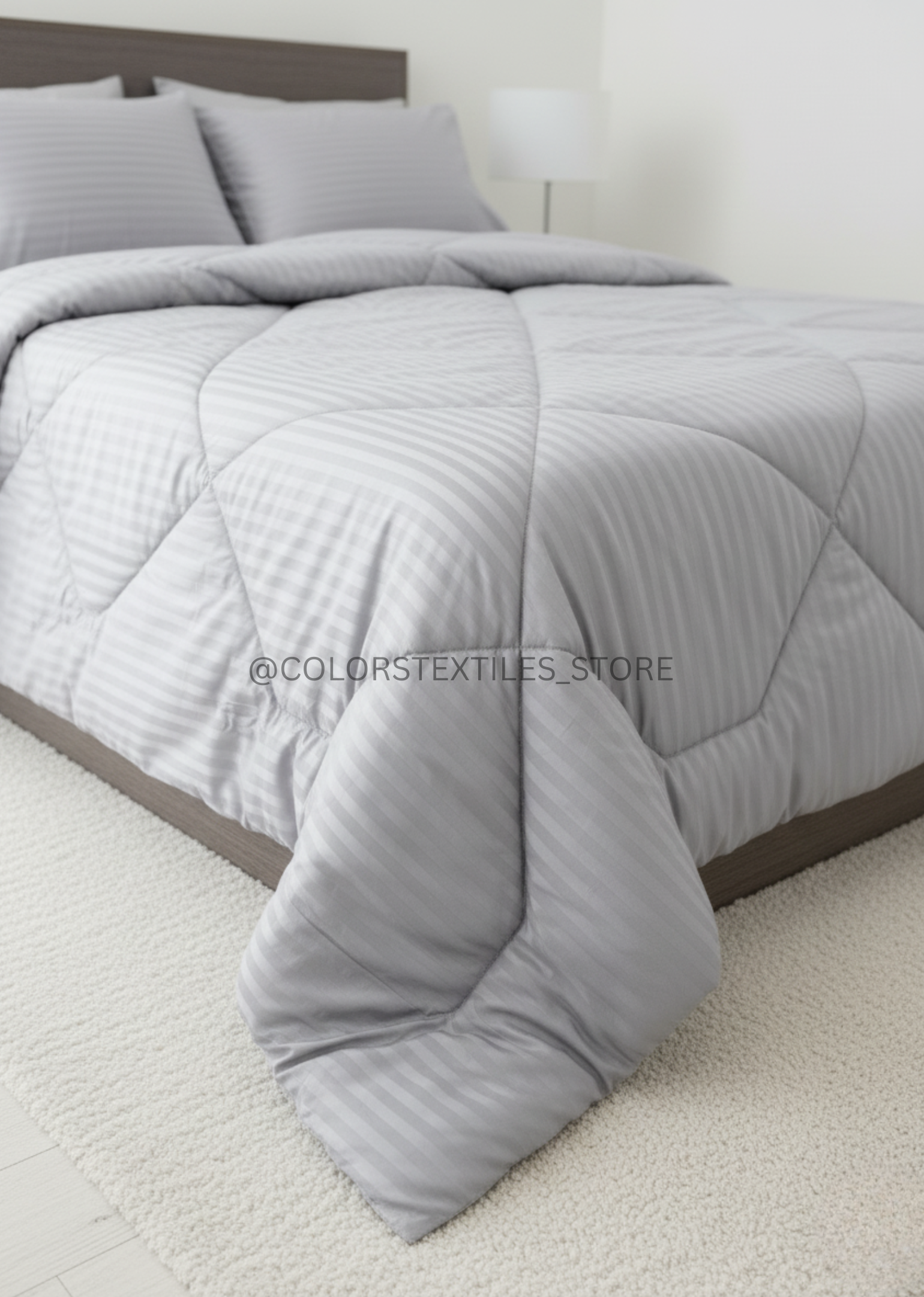 Grey Hotel Stripes Quilt Set (Pure Soft Cotton).