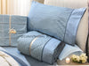 Hotel-Style Striped Bed Sheet + Striped Coverlet Set ( Sky Blue )