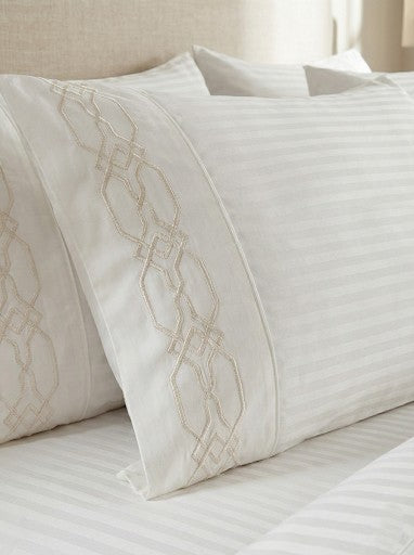 Embroidered Hotel-Style Striped Bed Sheet Set - Pure Cotton