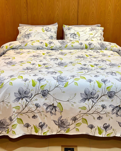 Grey X White Printed Bed Sheet Set(Pure Ranforce Cotton)