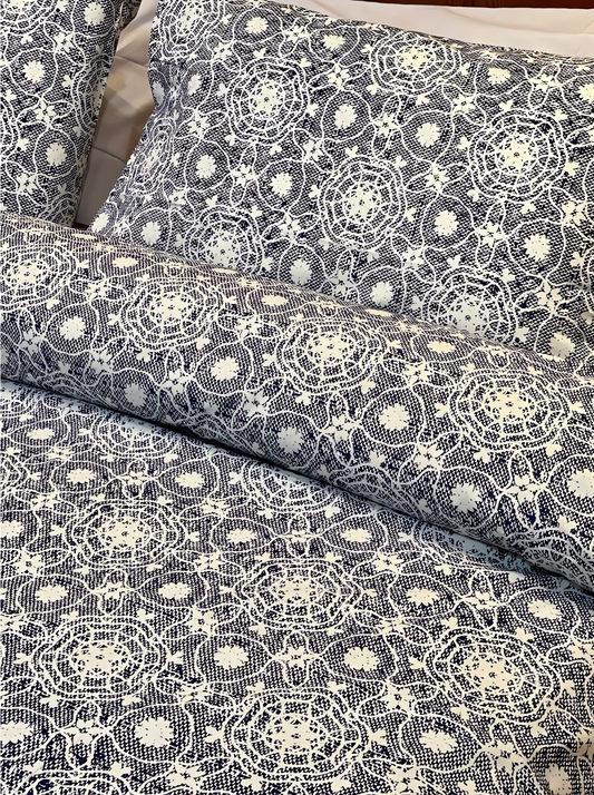 Dark Blue X White Bed Sheet Set (Pure Ranforce Cotton)