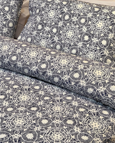 Dark Blue X White Bed Sheet Set (Pure Ranforce Cotton)