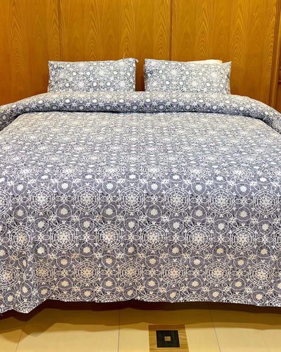 Dark Blue X White Bed Sheet Set (Pure Ranforce Cotton)