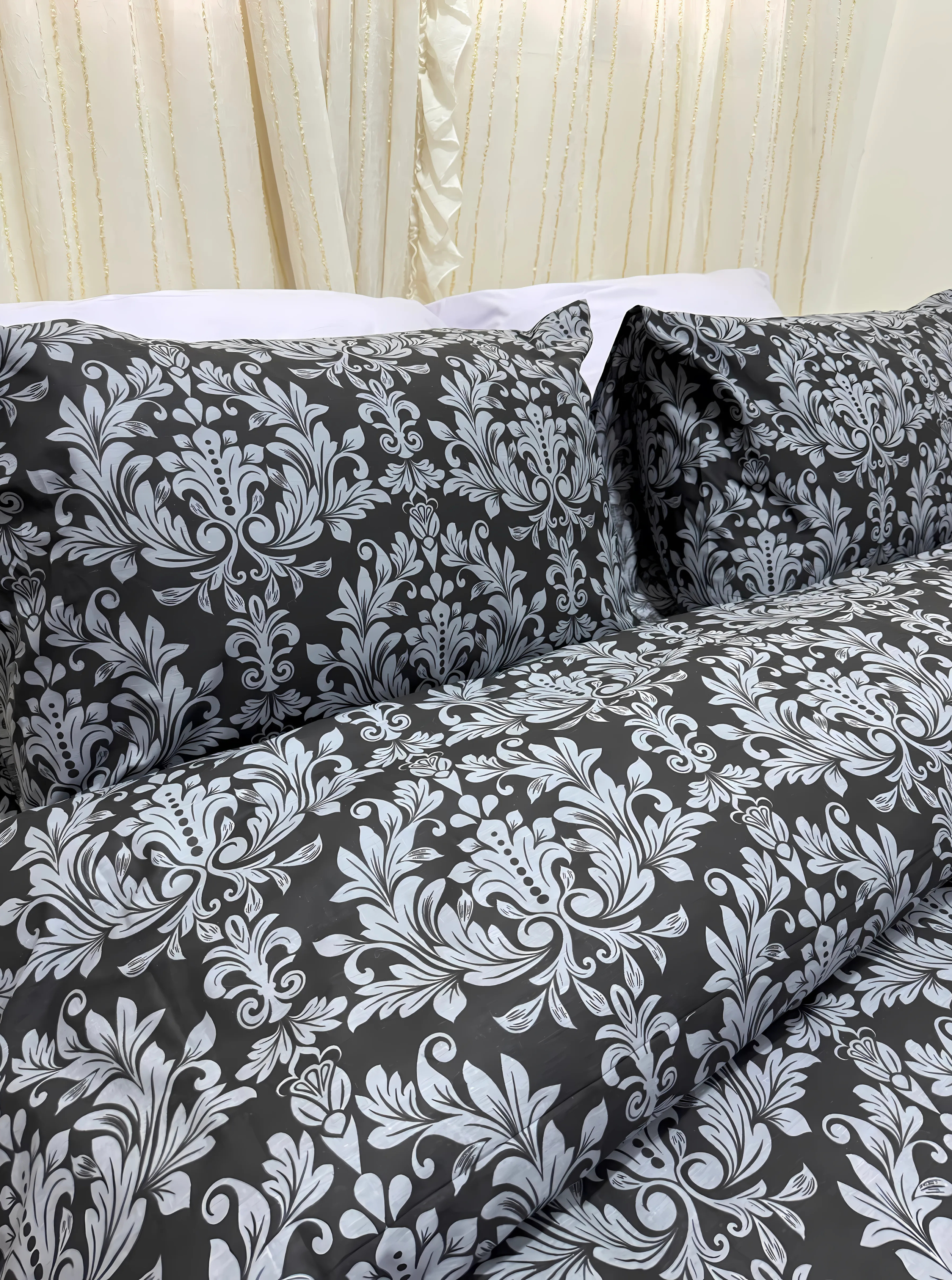 Black X Grey Printed Bedsheet Set (Pure Ranforce Cotton)