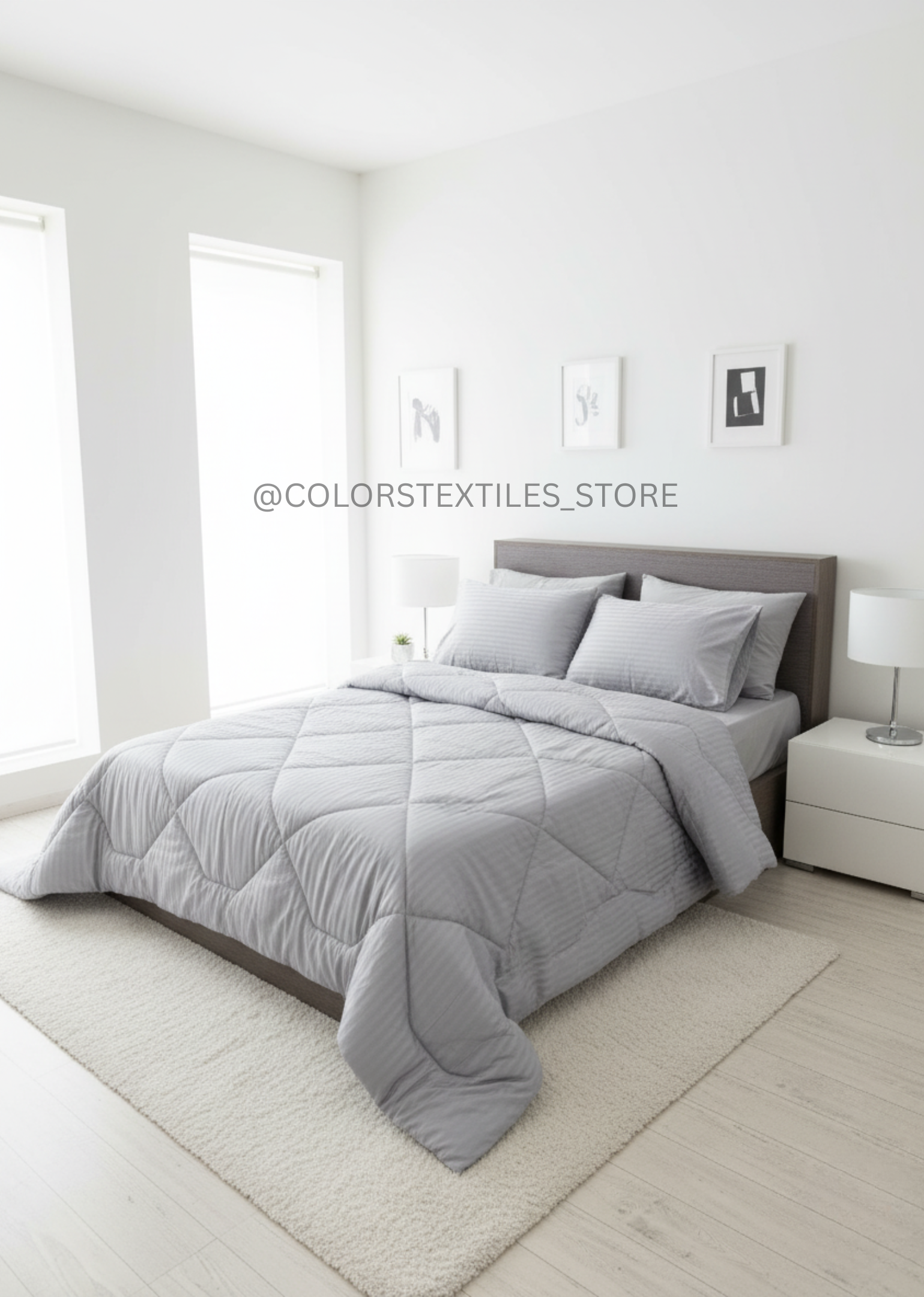 Grey Hotel Stripes Quilt Set (Pure Soft Cotton).