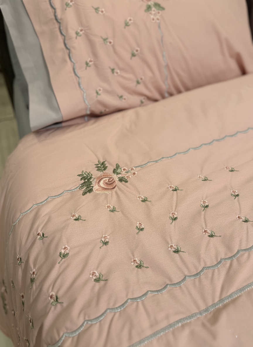 Body Rose X Grey Embroidered Quilt Set (Berkal Cotton)