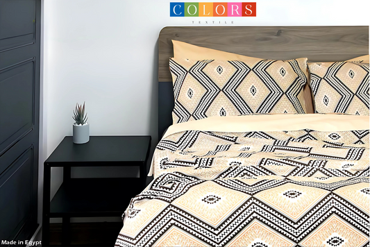 Beige X Black Bed Sheet Set (Pure Ranforce Cotton)