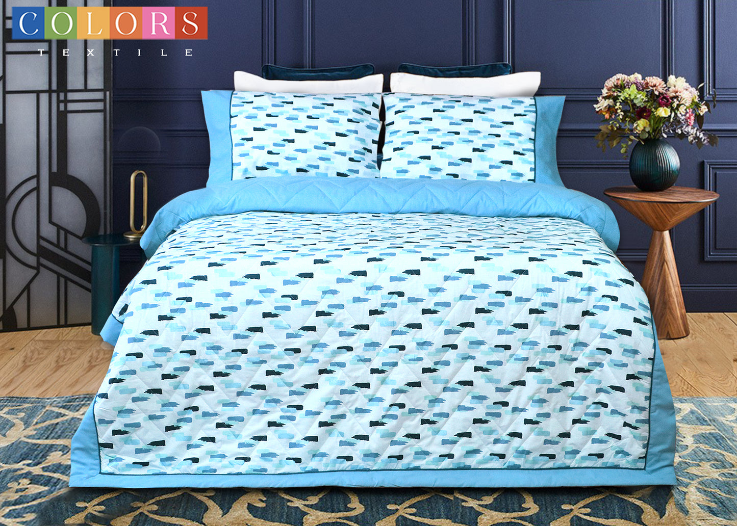 Baby Blue Printed Coverlet Set (Pure Ranforce Cotton)