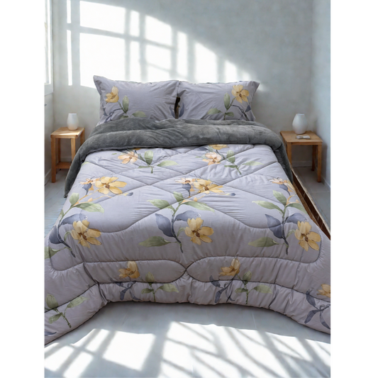 Dual-Faced Fur X Soft Cotton Satin Quilt Set (Model 3)