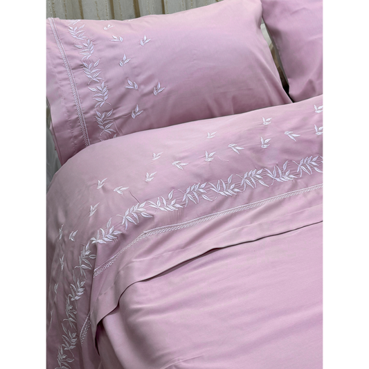 Leaves Embroidered Duvet Cover (Soft Cotton Satin)