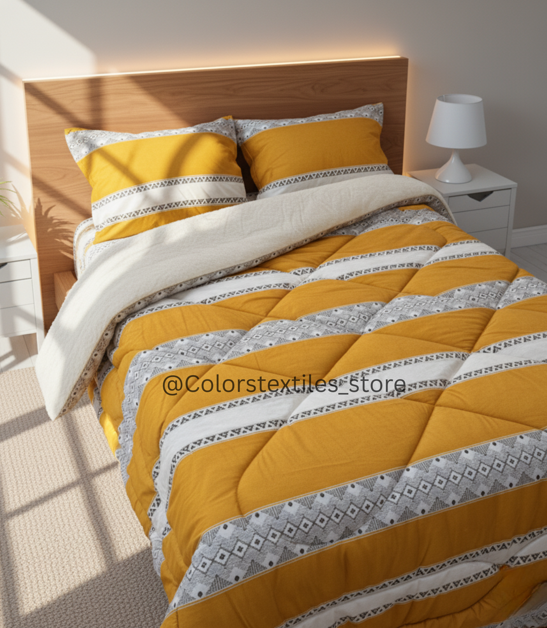 Dual-Faced Fur X Soft Cotton Satin Quilt Set (Model 2)