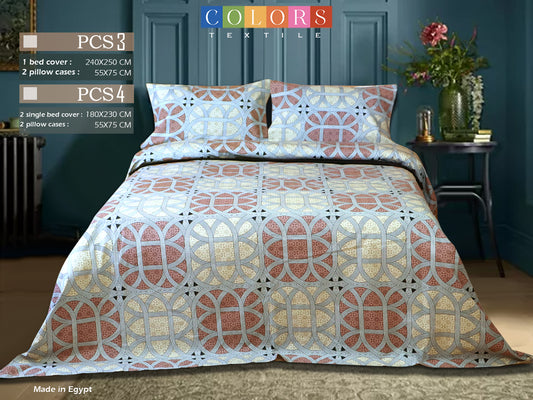 Squared Shapes Printed Bed Sheet Set(Pure Ranforce Cotton)