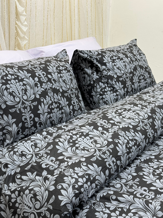 Black X Grey Printed Bedsheet Set (Pure Ranforce Cotton)