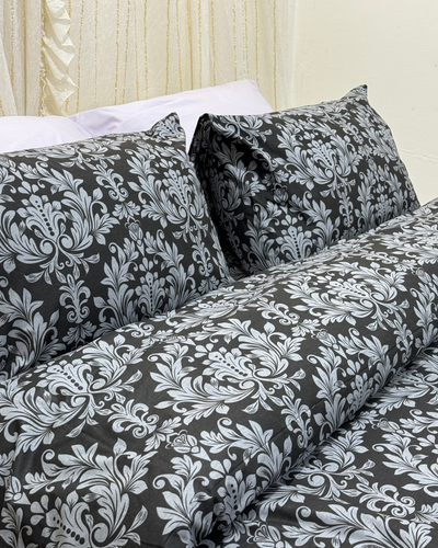 Black X Grey Printed Bedsheet Set (Pure Ranforce Cotton)
