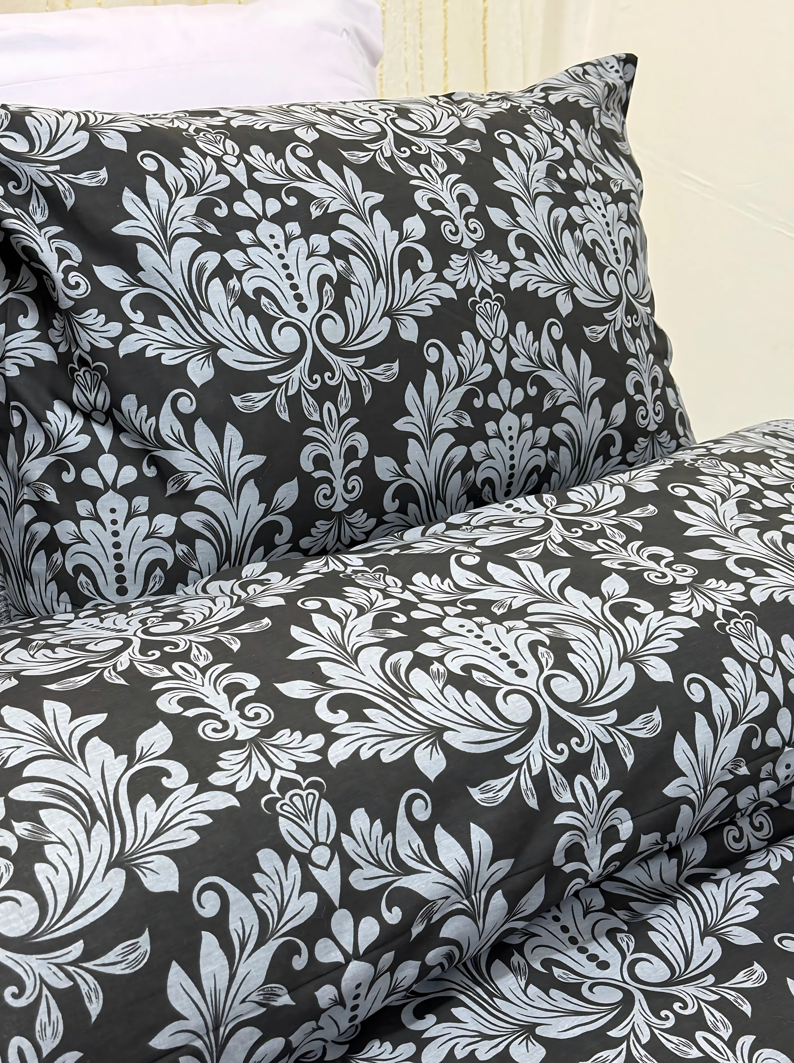 Black X Grey Printed Bedsheet Set (Pure Ranforce Cotton)