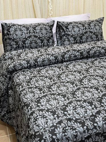 Black X Grey Printed Bedsheet Set (Pure Ranforce Cotton)