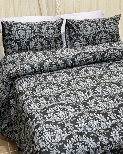 Black X Grey Printed Bedsheet Set (Pure Ranforce Cotton)
