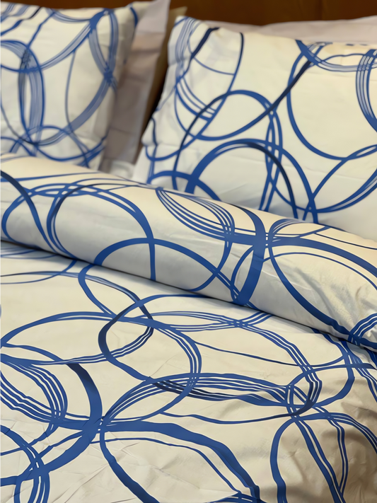 Blue X White Circles Bed Sheet Set (Pure Ranforce Cotton)