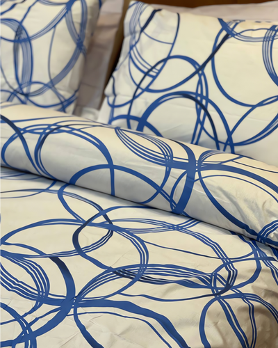 Blue X White Circles Bed Sheet Set (Pure Ranforce Cotton)