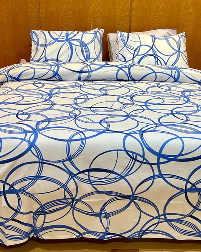 Blue X White Circles Bed Sheet Set (Pure Ranforce Cotton)