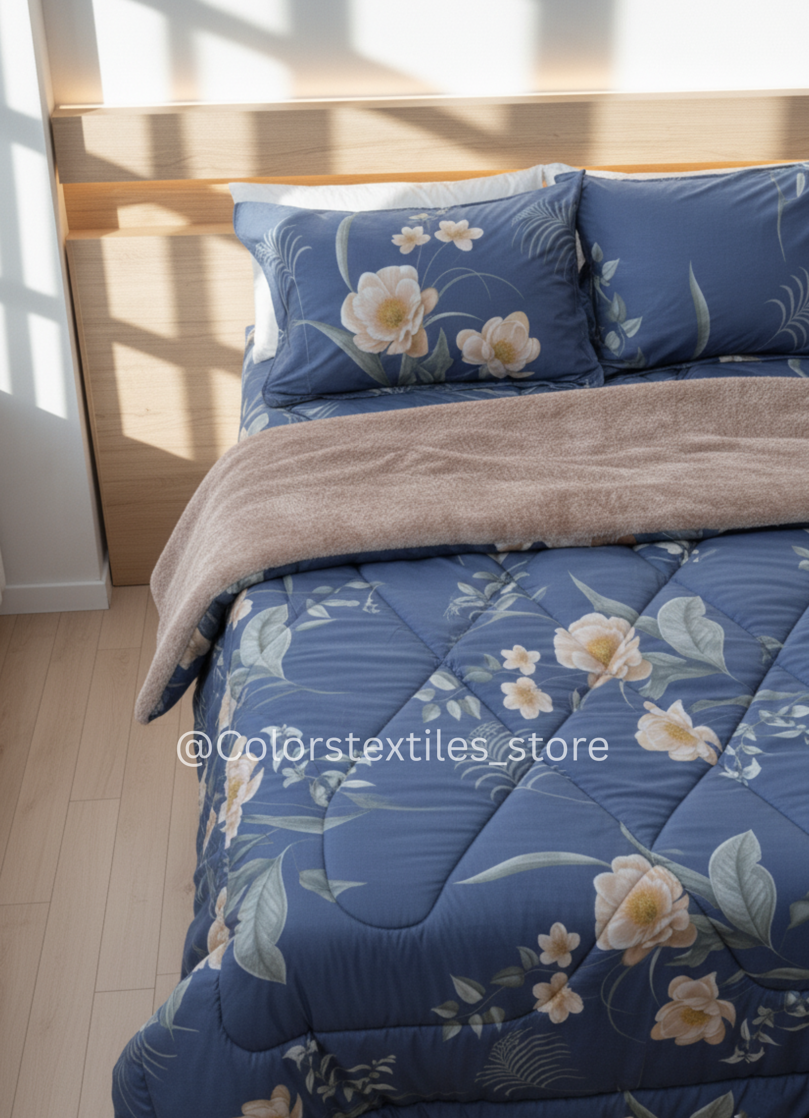 Dual-Faced Fur X Soft Cotton Satin Quilt Set (Model 1)