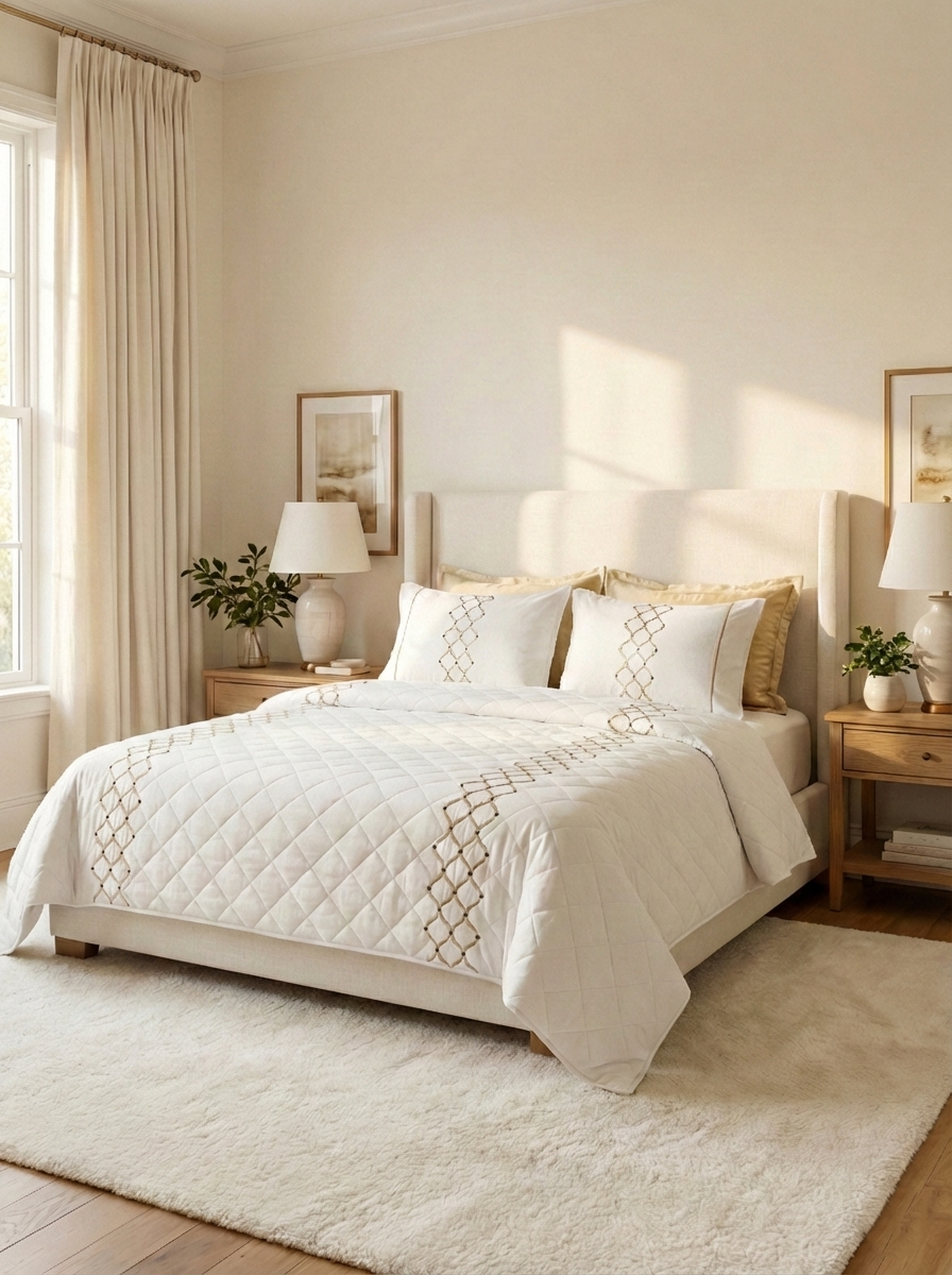 Chain-Shaped Embroidered Coverlet Set