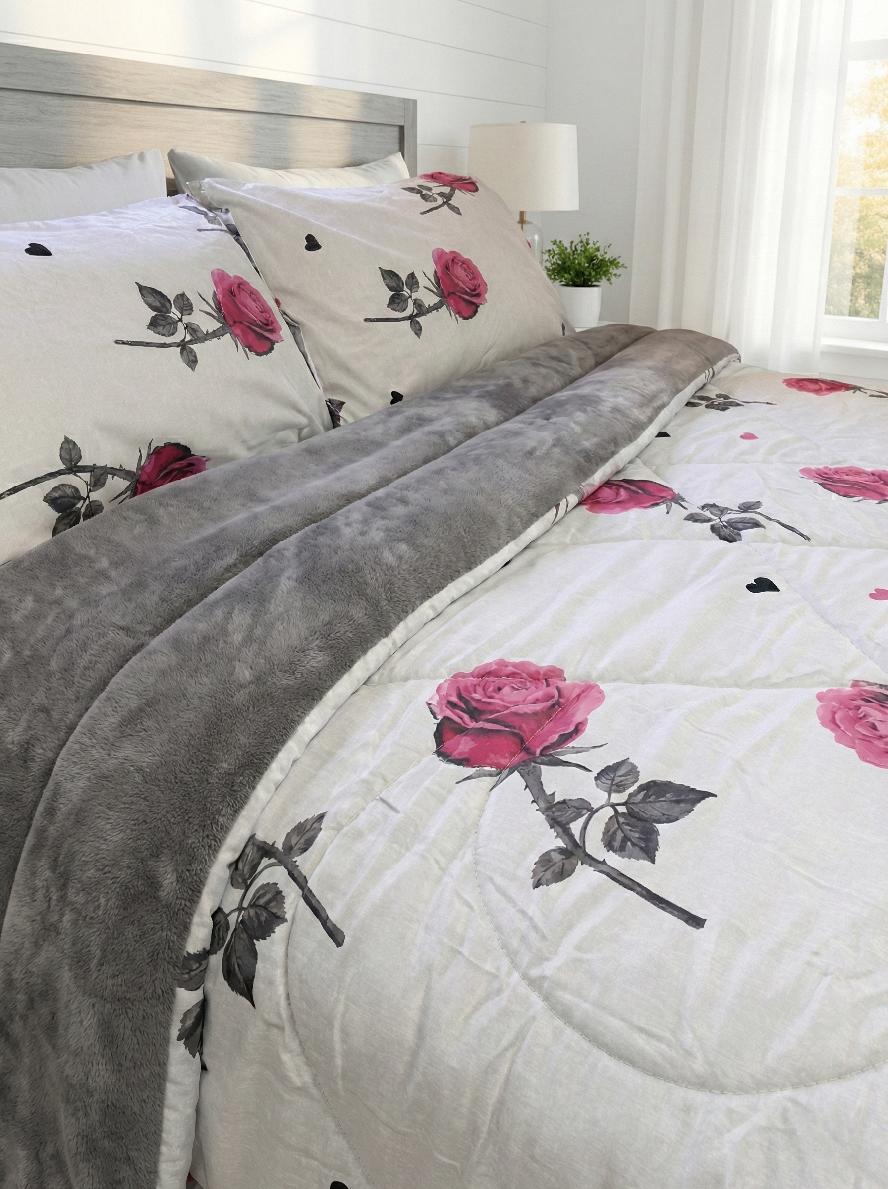 Dual-Faced Fur X Cotton Quilt Set ( Model 13 )