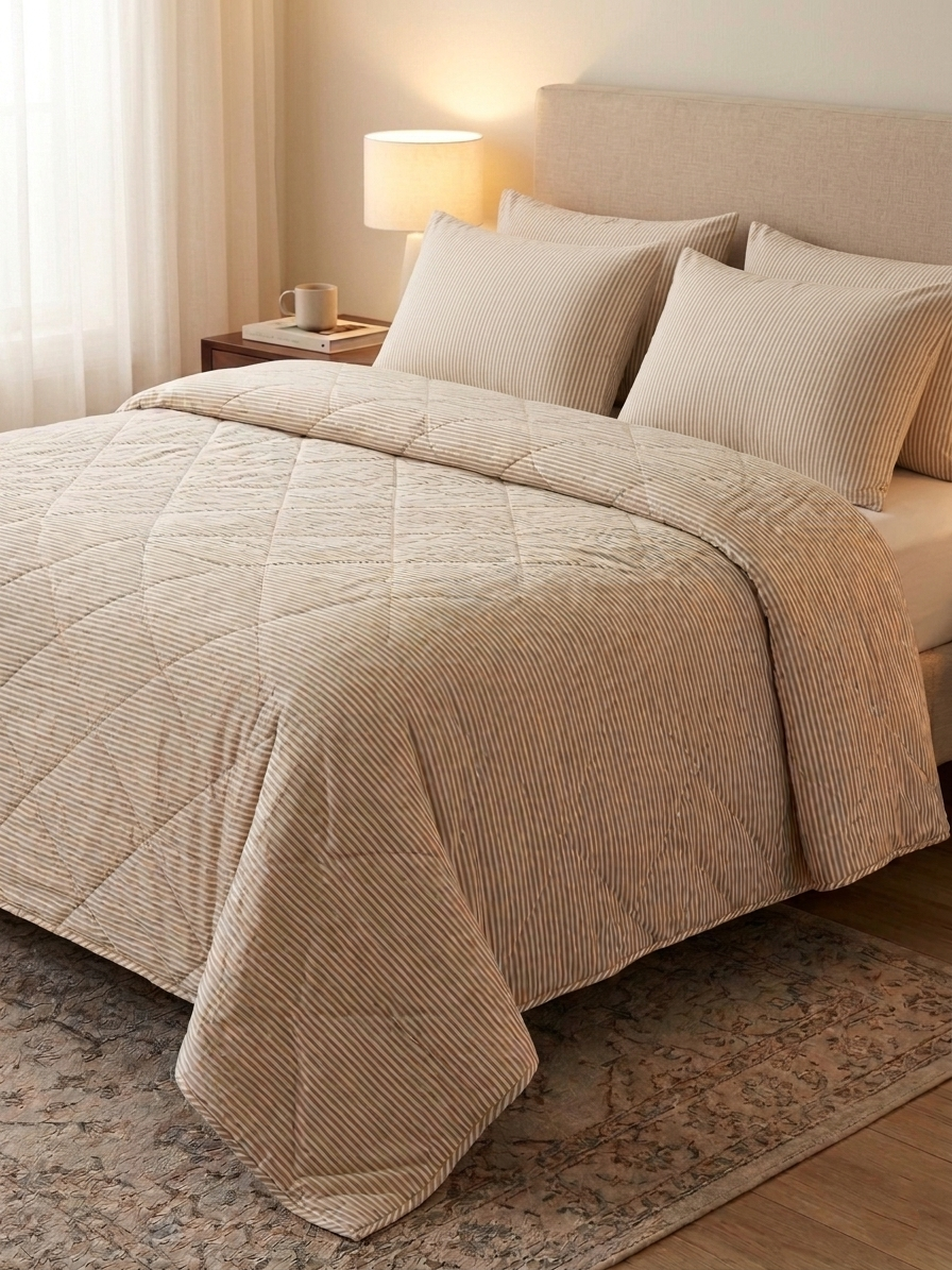 Classic Printed Striped Quilted Coverlet Set