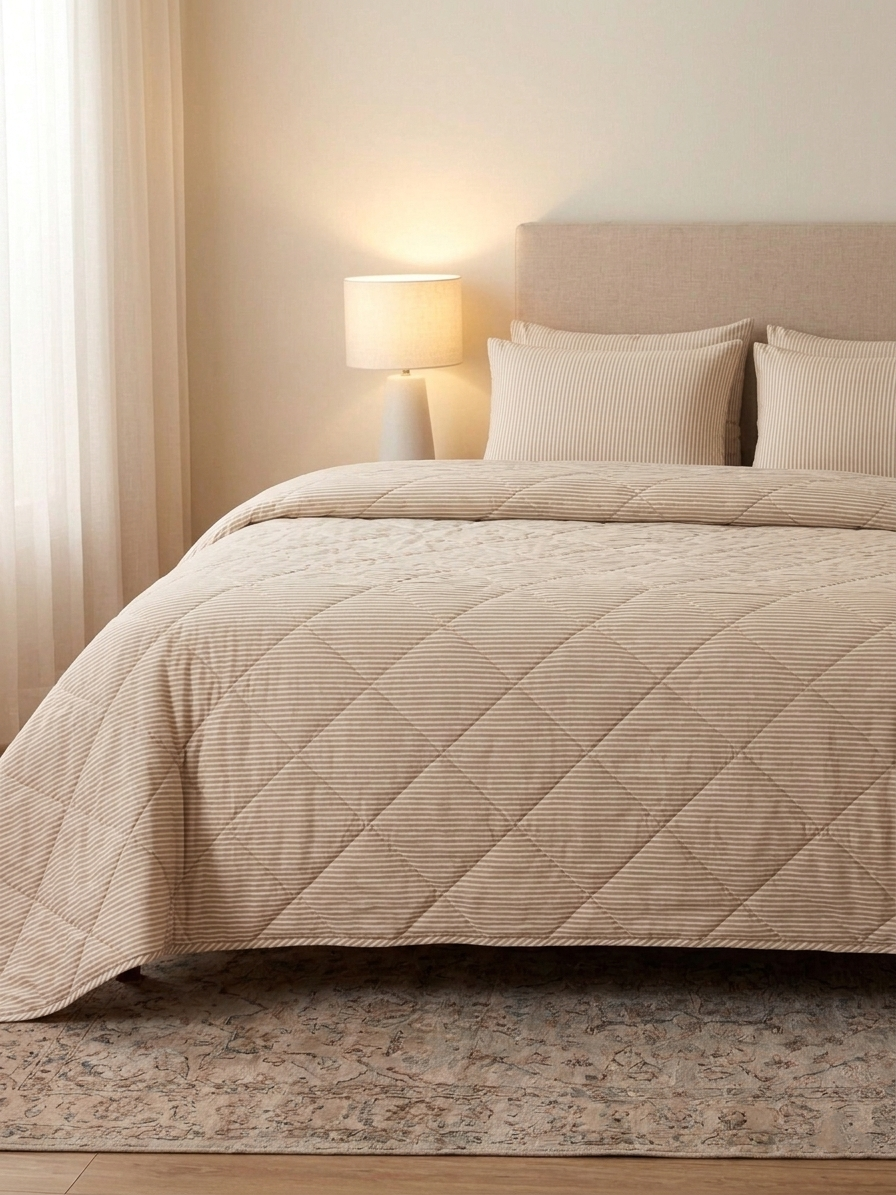 Classic Printed Striped Quilted Coverlet Set