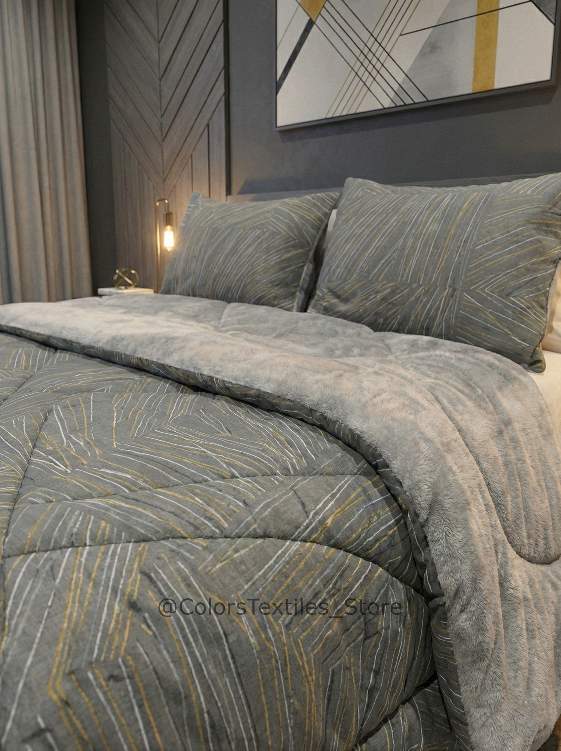 Dual-Faced Fur X Cotton Quilt Set ( Model 19 )