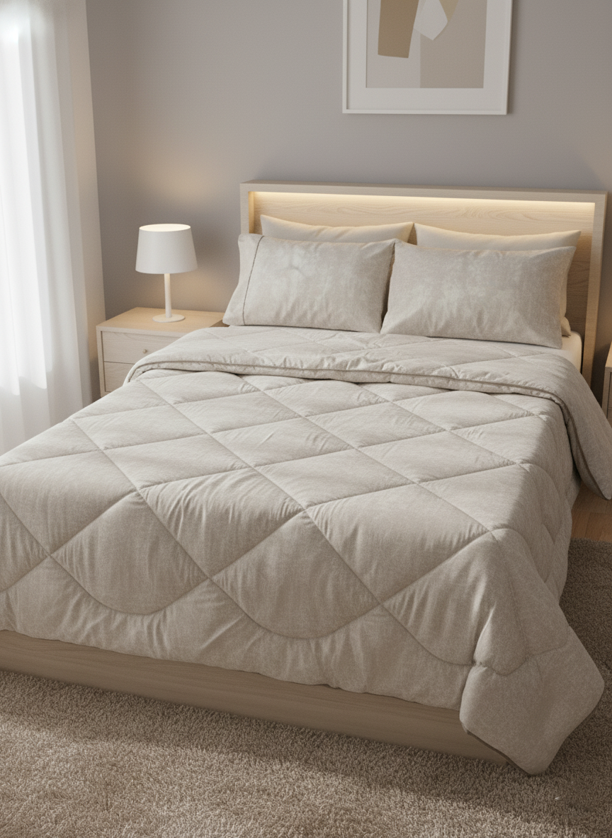 Elegant Beige Textured Quilt Set