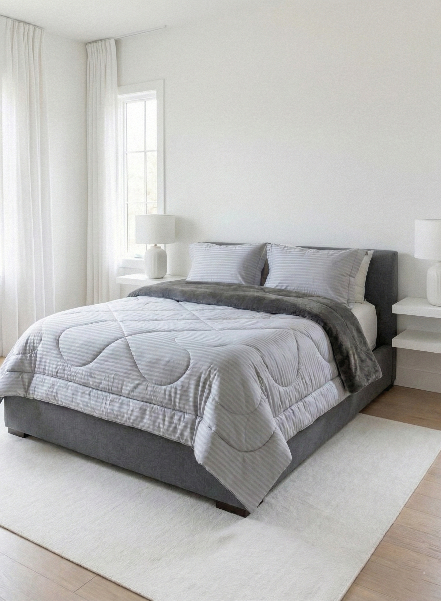 Hotel Style Stripes Fur Quilt Set