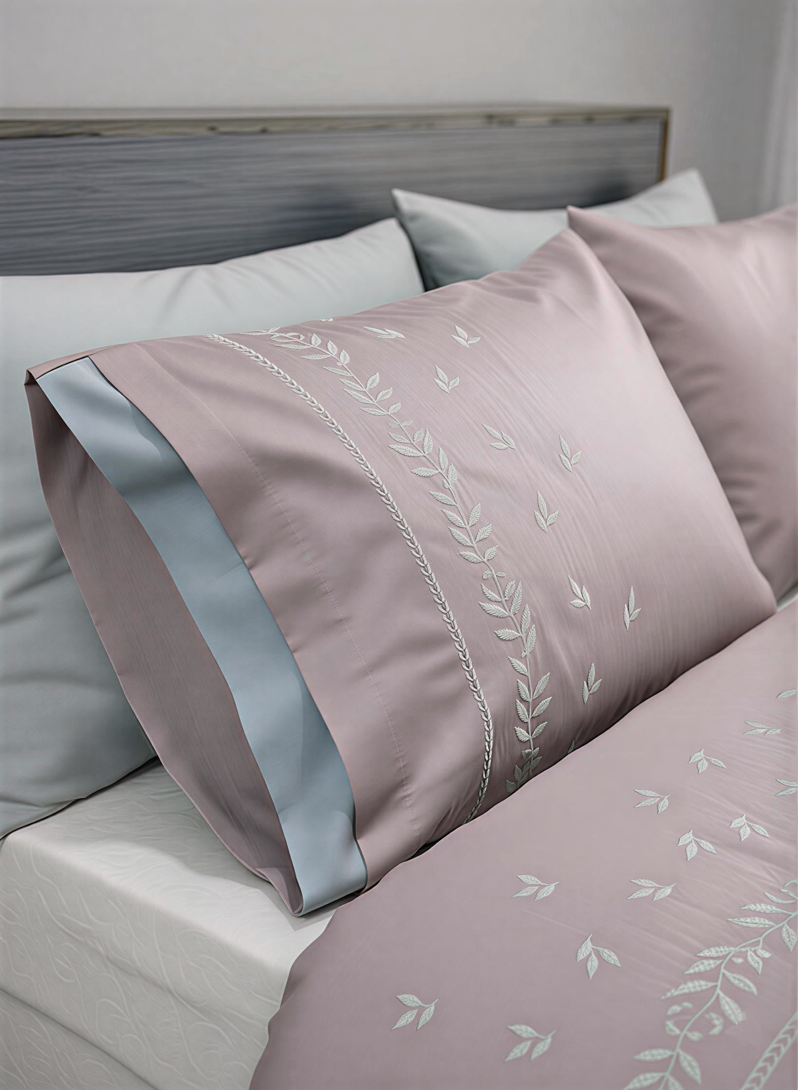 Leaf Embroidered Quilt Set (Soft Cotton Satin)