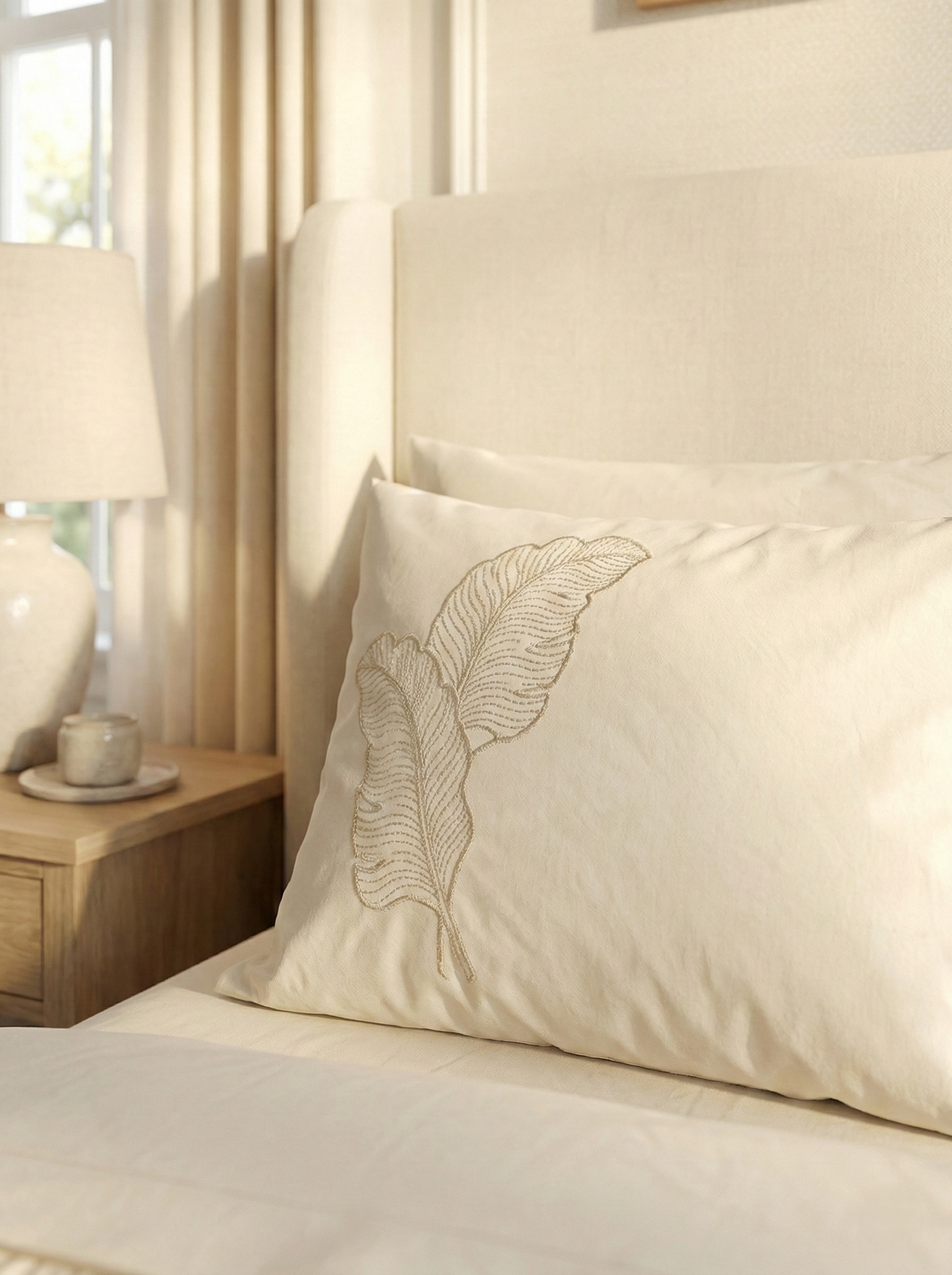 Feather-Shaped Embroidered Coverlet Set