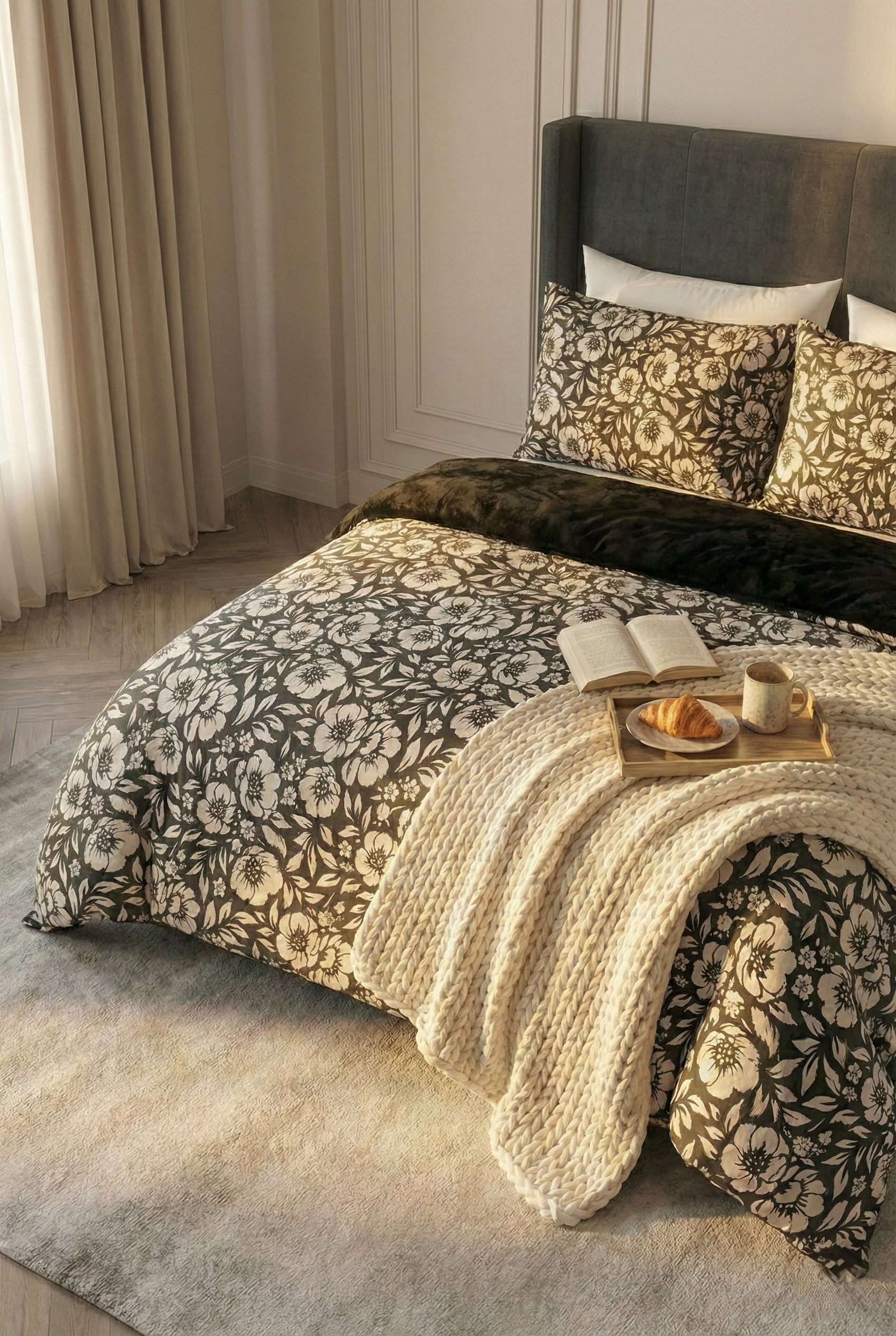 Dual-Faced Fur X Cotton Quilt Set ( Model 25 )