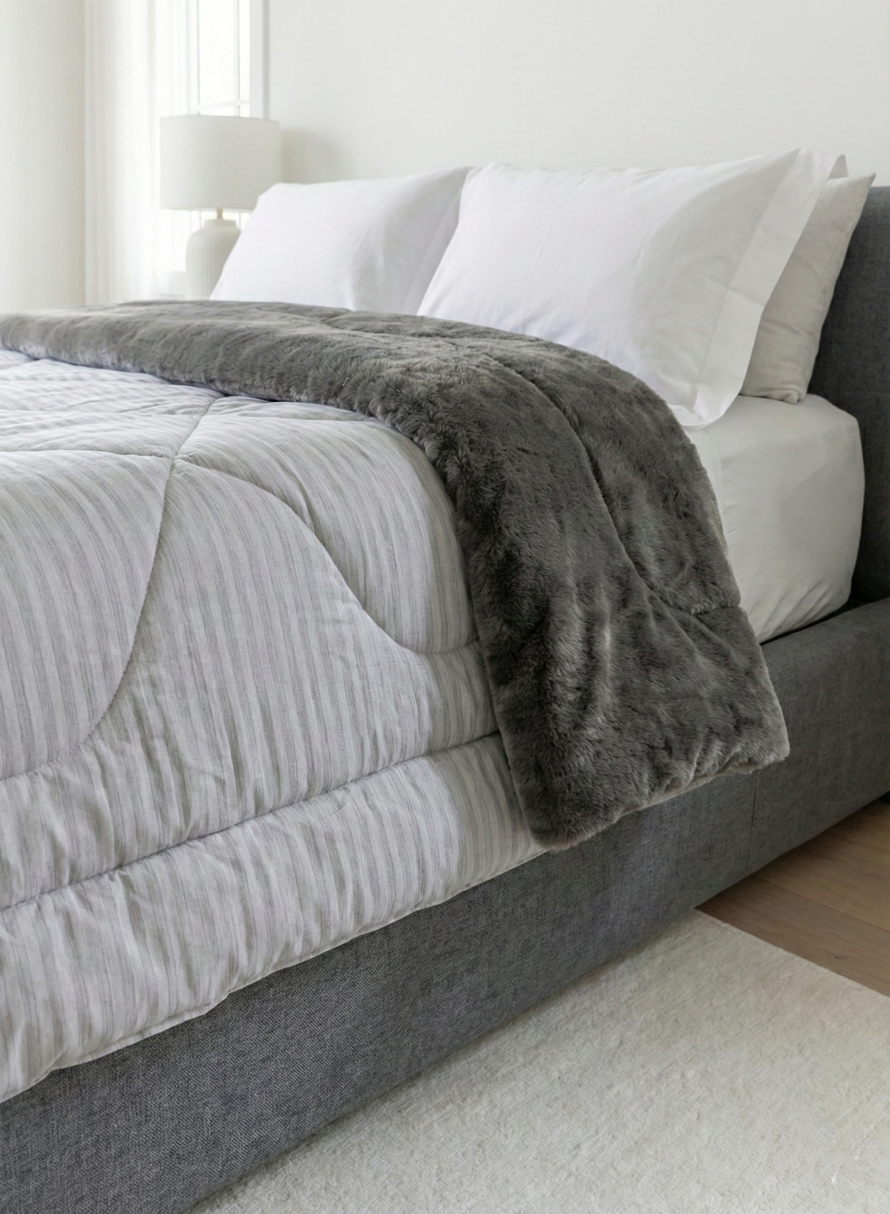 Hotel Style Stripes Fur Quilt Set