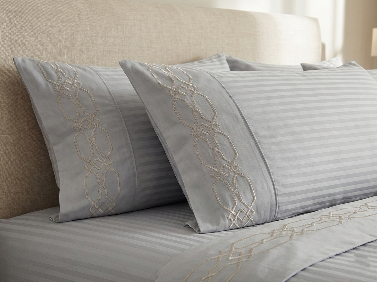 Embroidered Hotel-Style Striped Bed Sheet Set - Pure Cotton