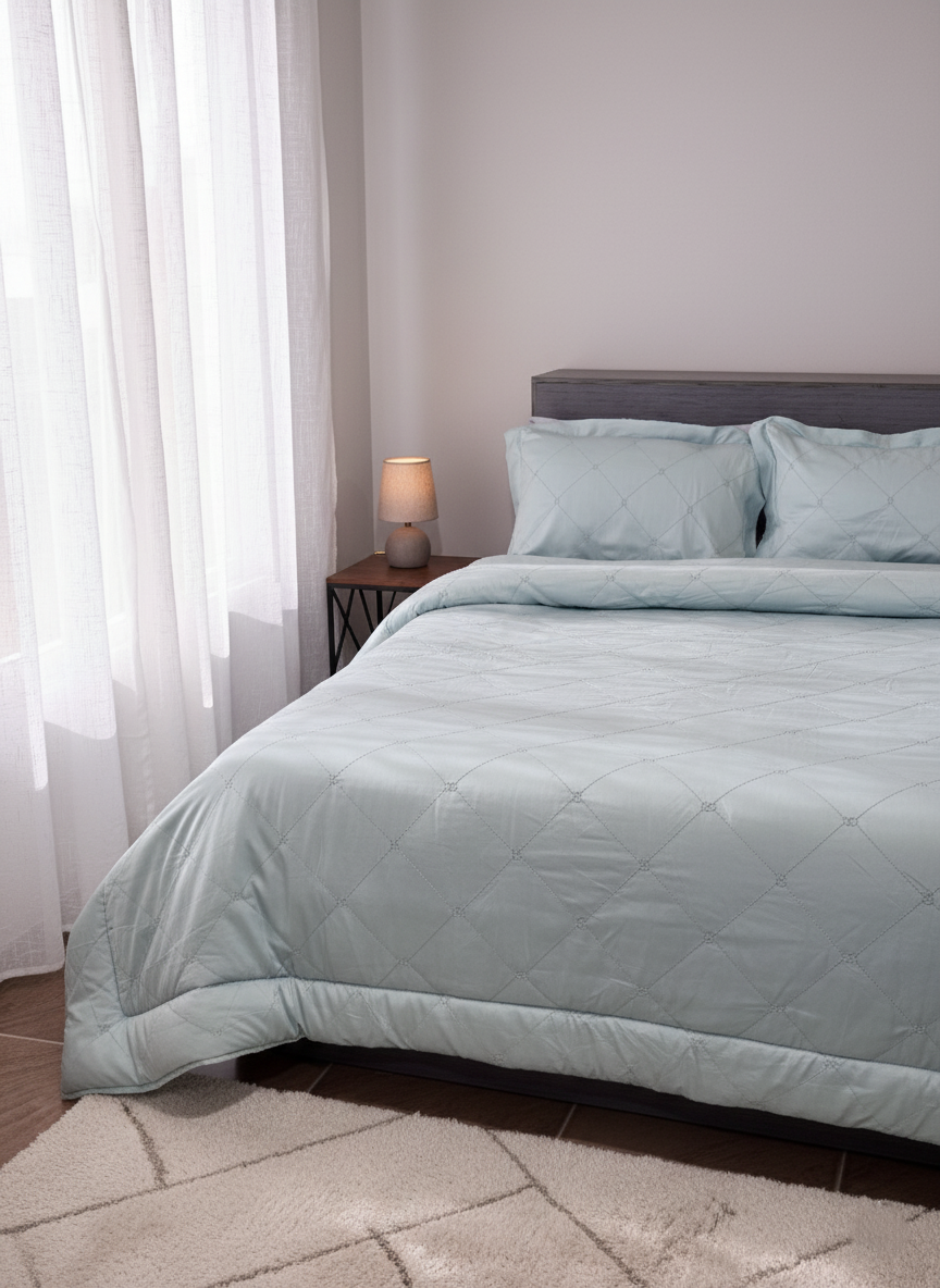 G Embroidered Capitone Quilt Set (Soft Cotton Satin)