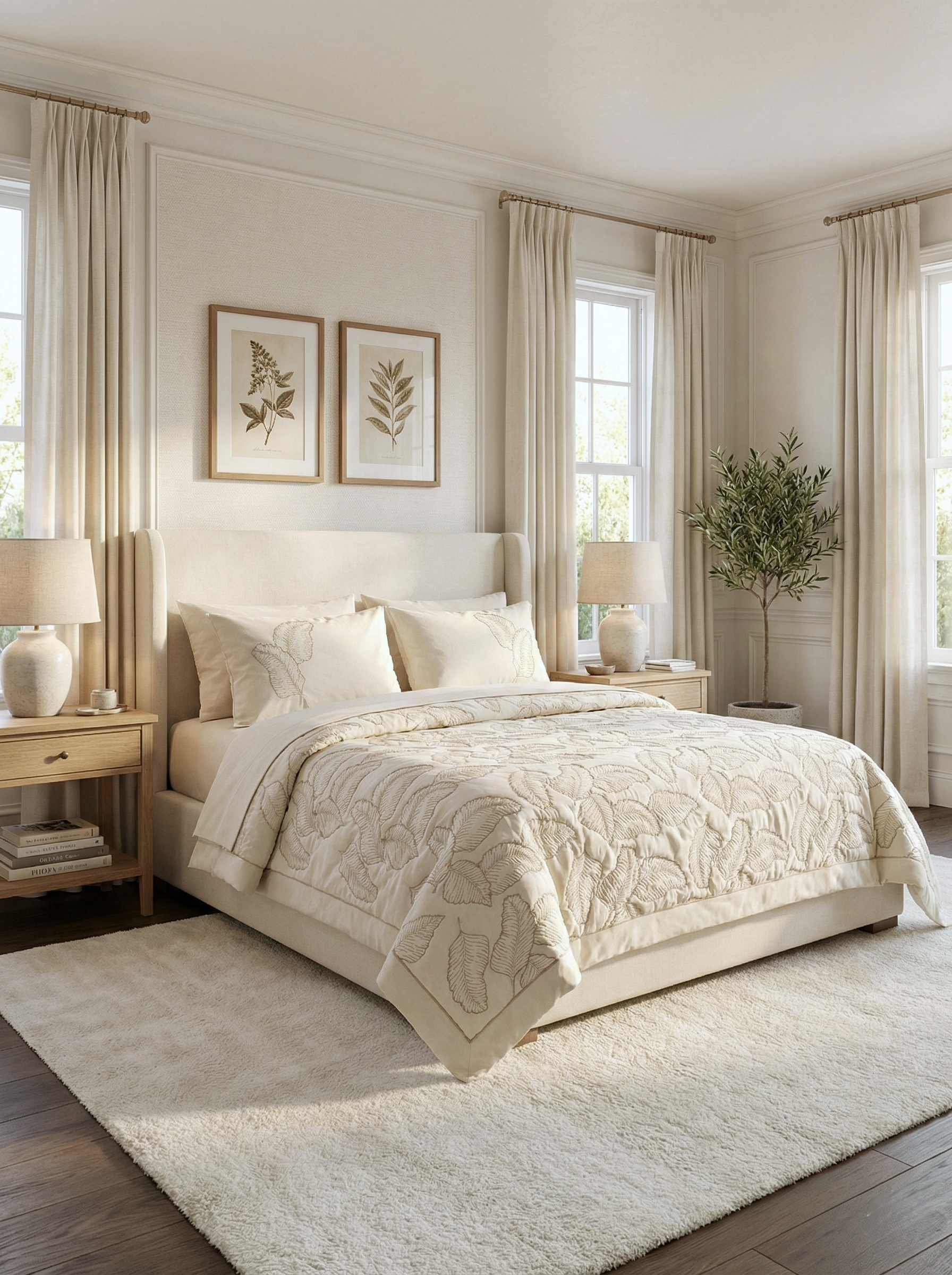 Feather-Shaped Embroidered Coverlet Set