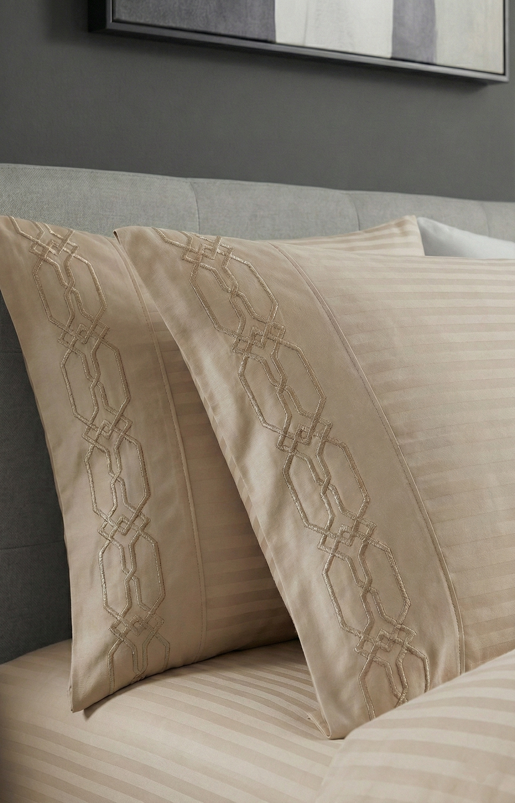 Embroidered Hotel-Style Striped Bed Sheet Set - Pure Cotton