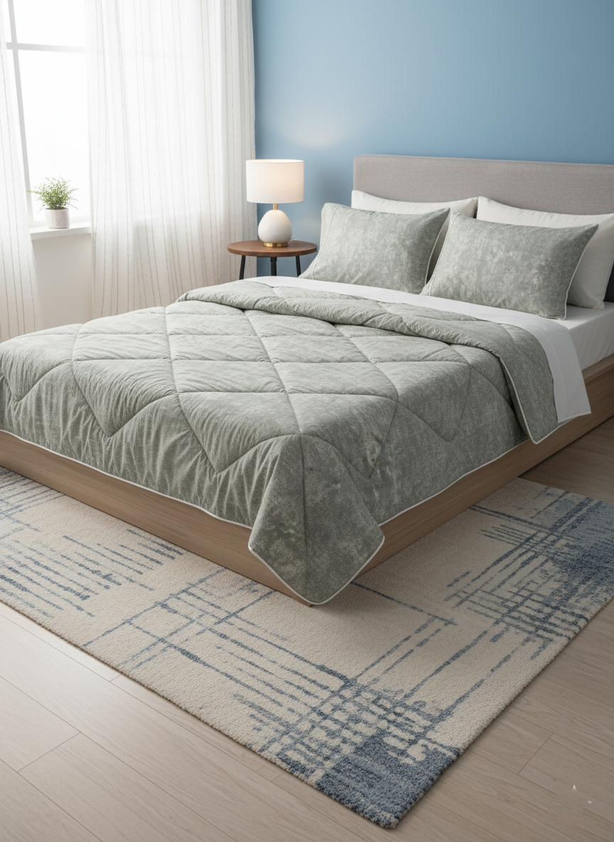 Elegant Green Textured Quilt Set