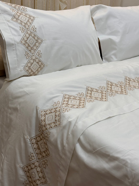 Squares Embroidered Duvet Cover (Soft Cotton Satin )