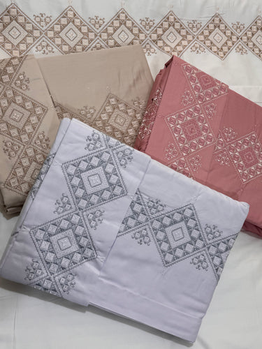 Squares Embroidered Duvet Cover (Soft Cotton Satin )