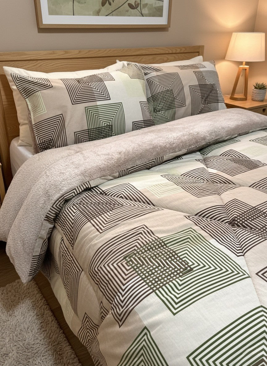 Dual-Faced Fur X Cotton Quilt Set ( Model 16 )