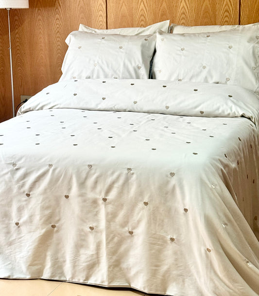 Hearts Embroidered Duvet Cover (Soft Cotton Satin)