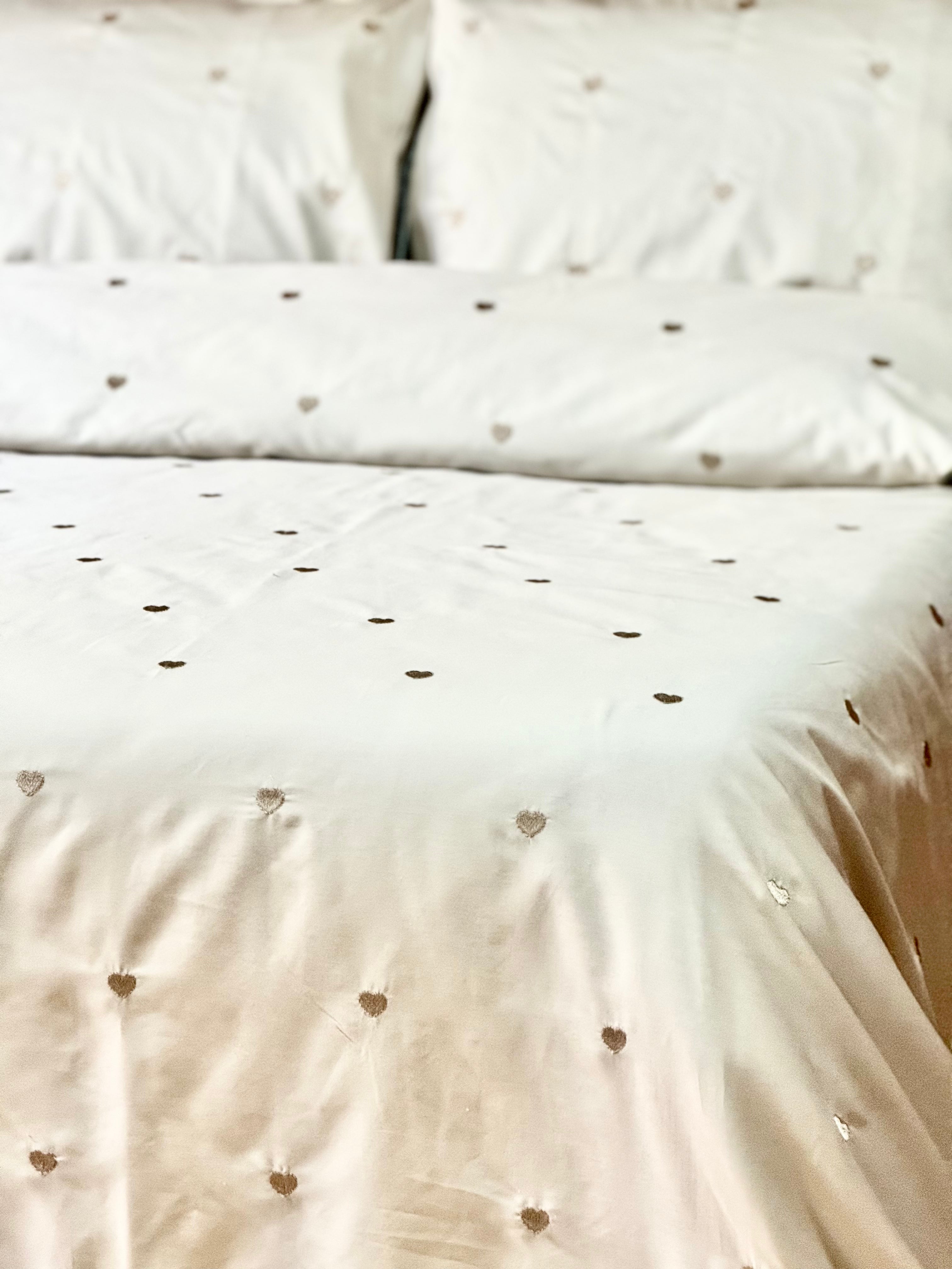 Hearts Embroidered Duvet Cover (Soft Cotton Satin)