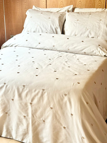 Hearts Embroidered Duvet Cover (Soft Cotton Satin)