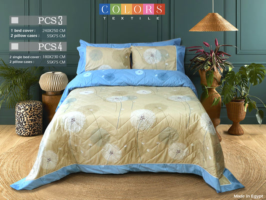 Baby Blue X Beige Double-Faced Coverlet Set(Soft Cotton Satin)