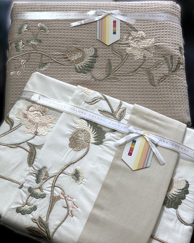 (Bundle) Pure Cotton Coverlet + Embroidered Bed Sheet Set